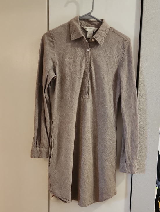 Freedom Trail Dresses & Skirts - Fashion Trail Taupe Long-Sleeve Shirt Dress Sz S Minimalist